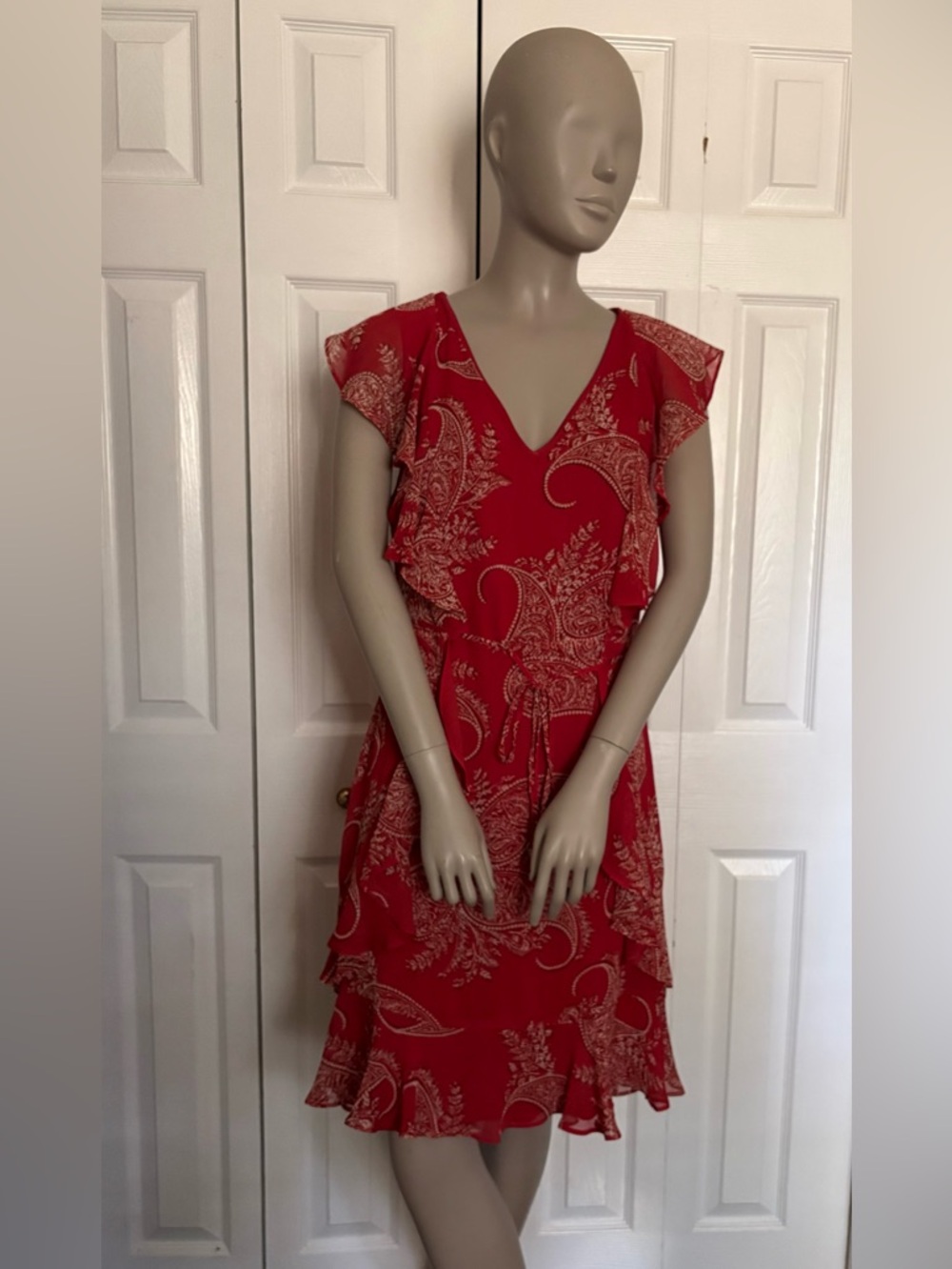 Tommy Hilfiger Red Paisley Ruffle Mini Dress - Picture 4 of 16